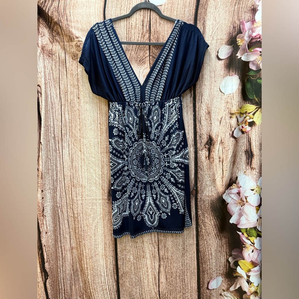 Navy and White Patterned Dress
